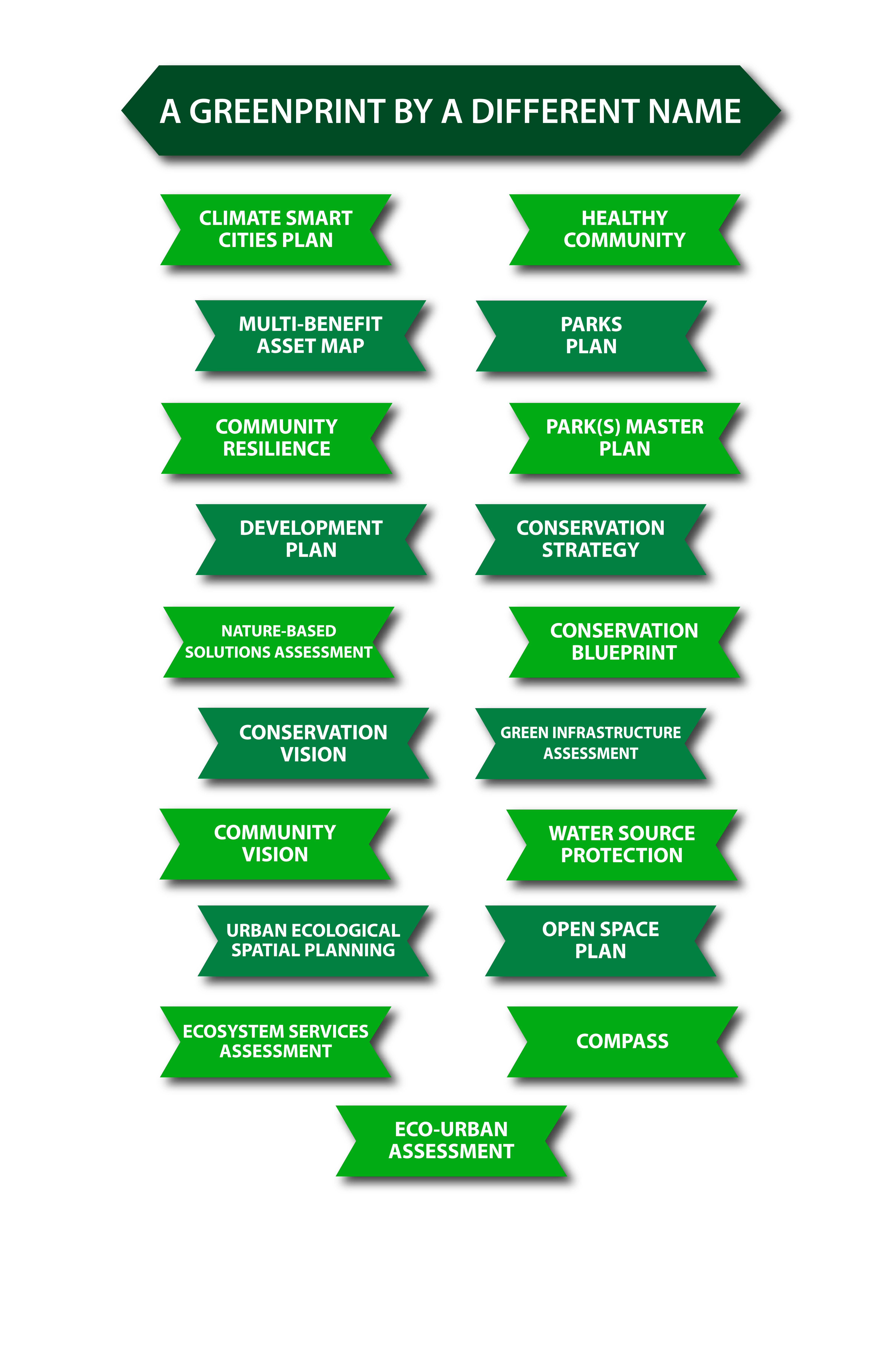 A graphic listing alternative names for greenprints.
